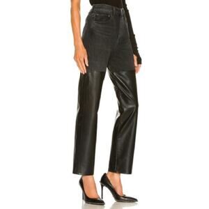 Agolde High-Rise Two-Tone Black Leather-Panel Jeans